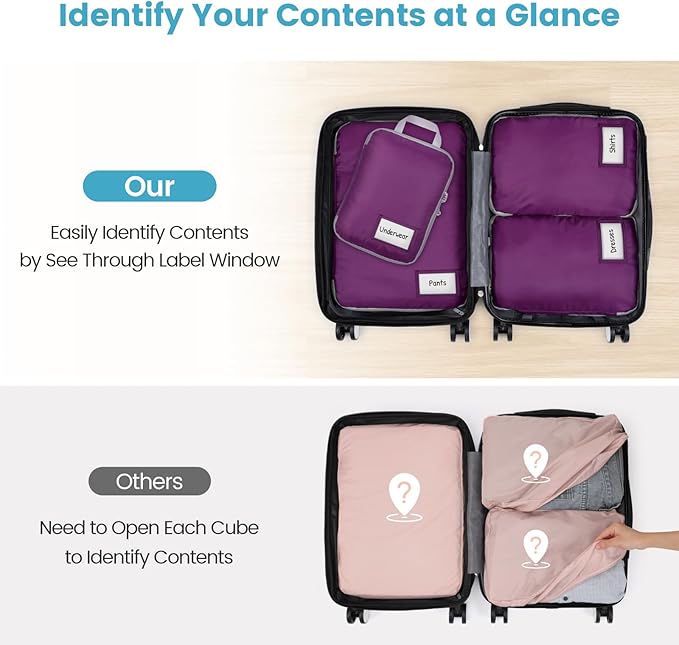 Cambond Compression Packing Cubes for Travel - Lightweight Expandable Travel Bags Luggage Organizers Travel Essentials Compression Cubes for Travel Space Saver for Carry on Suitcases Organizer