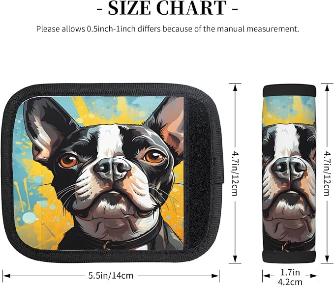 Luggage Handle Wraps Boston Terrier Dog Art Painting Luggage Identifiers Soft Neoprene Luggage Handle Wraps For Suitcase Trolley Handle Grip Cover 2 Pack Luggage Tags