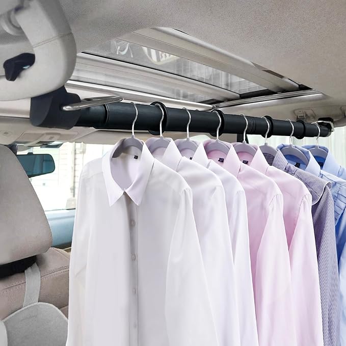 Car Clothes Hanger Bar, 30-63 Inches Expandable Heavy Duty Car Clothes Rack for Car Travel - Adjustable Clothes Storage Hanger Automotive Travel Hanging Rack for Most Cars,Trucks,SUVs,Road Travelers