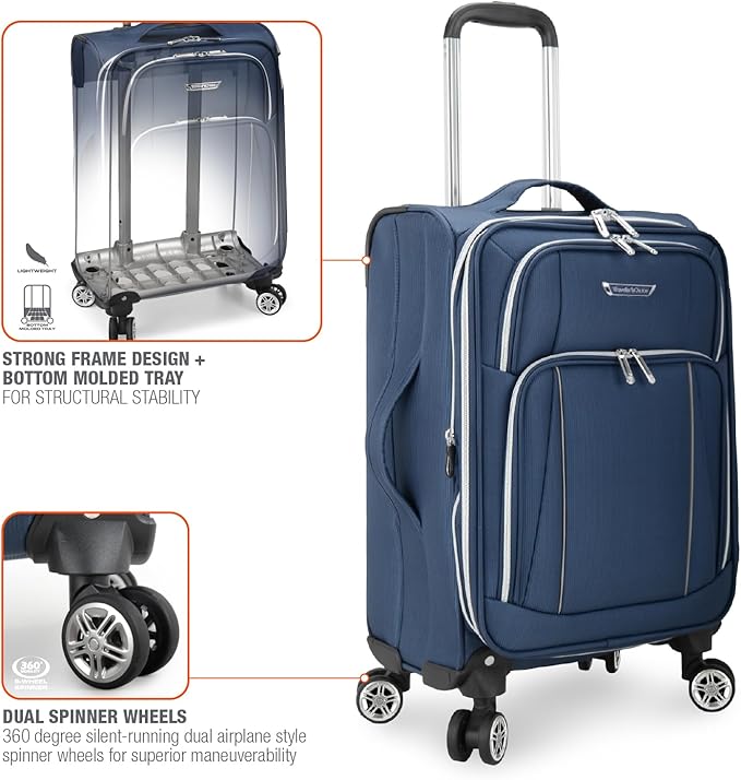 Traveler's Choice Lares Softside Expandable Luggage with Spinner Wheels, Navy, Carry-On 22-Inch