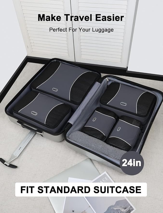 GOX Ultra Light 5 piece Packing Cubes Travel Luggage Organizer 1 Large 2 Medium 2 Small