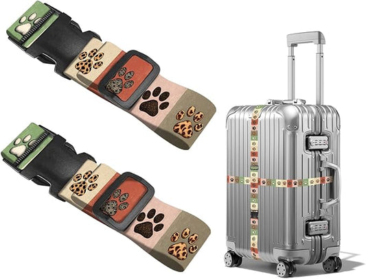 Nuxovilar Luggage Straps of 2 Set Colorful Paw Prints Pattern, 1.96x90.5 inches - Luggage Straps for Suitcases, Ideal for Pet Lovers, Travel, Daily Use