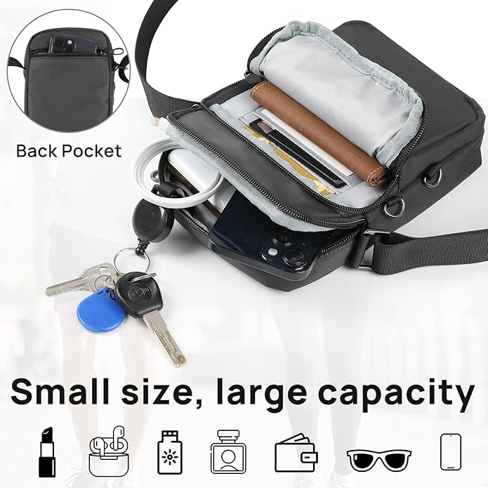 VADOO Sling Bag for Men Women, Anti Theft Crossbody Bag with Zipper Lock, RFID Blocking & Waterproof for Travel Casual