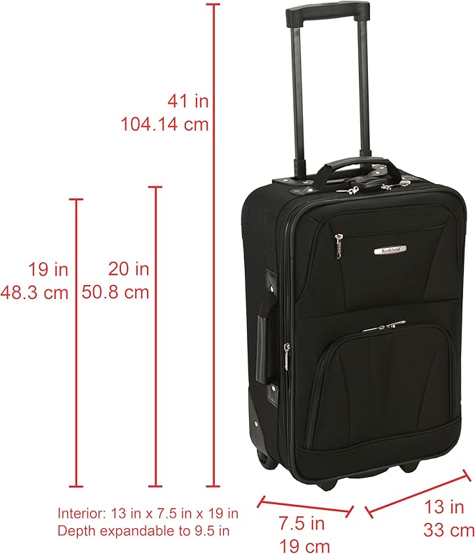 Rockland Fashion Softside Upright Luggage Set, Expandable, Black, 2-Piece (14/19)