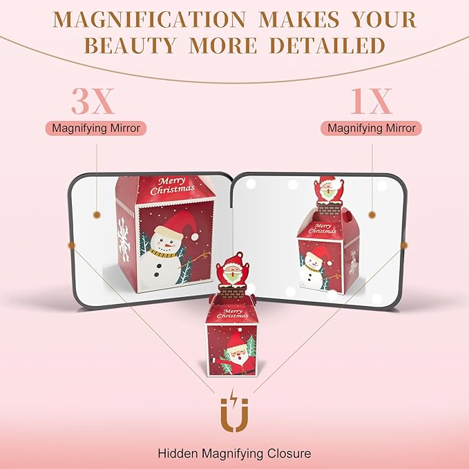 Kakuje Compact Mirror, 1X/3X Magnification LED Pocket Mirror with Nternal BIattery, Mini Mirror for Purse, Pocket,Travel and Present (Black)
