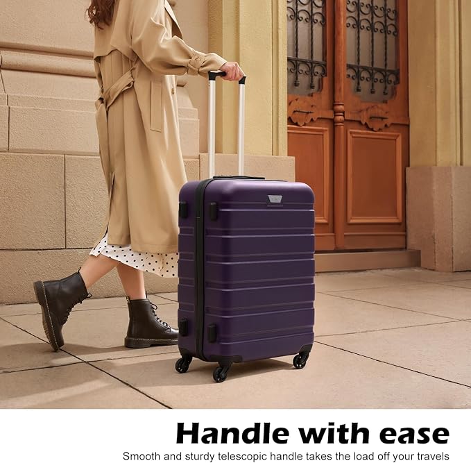 Coolife Luggage 3 Piece Set, Lightweight Durable Hardshell Suitcase set with 360° Spinner Wheels, TSA-approved Lock, Checked Family Travel Luggage sets, 20/24/28 Inch, Purple