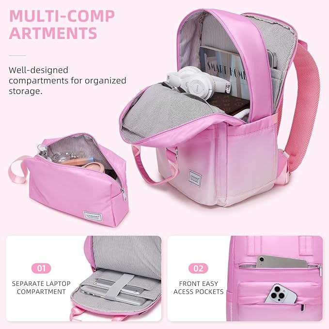 LARVENDER Carry on Luggage 22x14x9 Airline Approved Hardshell Suitcase with Wheels TSA Lock, PC+ABS Lightweight Suitcase Set for Women with Travel Backpack, Peach Sparkling, 3 Piece Set
