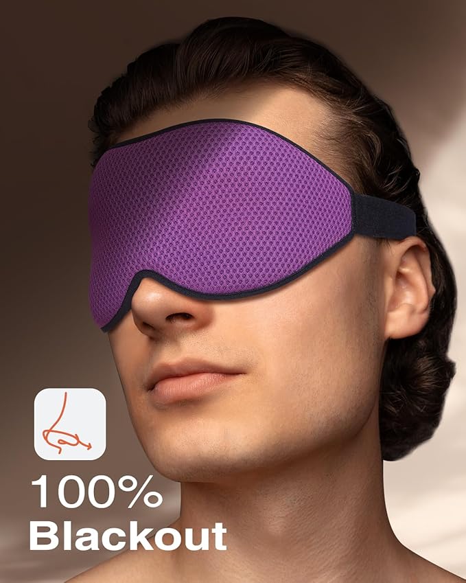 MABAO Sleep Mask for Side Sleeper, Eye Mask for Sleeping Women Men, 3D Contoured Cup No Eye Pressure 100% Light Blocking Sleeping Mask with Adjustable Strap Night Blindfold Flight, Travel, Nap, Purple