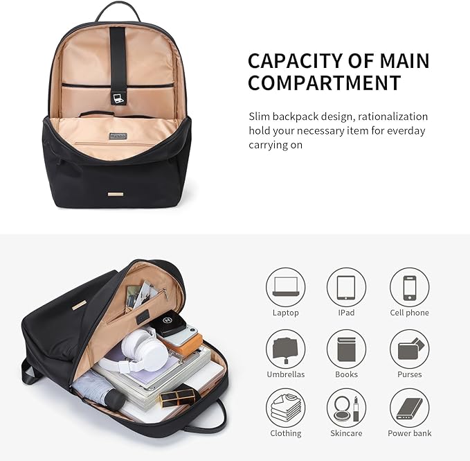 GOLF SUPAGS Laptop Backpack for Women Slim Computer Bag Work Travel College Backpack Purse Fits 14 Inch Notebook (Black)
