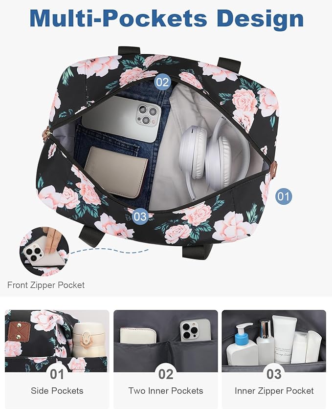 Travel Duffle Bag, Waterproof Weekender Overnight Hospital Bags for Women Men with Toiletry Bag Lightweight Carry on Personal Item Duffle Gym Bag for Travel, Airplanes, Sports