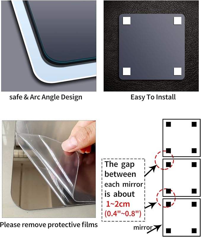 Unbreakable Acrylic Mirror Non-Glass shatterproof Mirror Full Length Wall Gym for Home Mirror Frameless Home Fitness Mirrors (4pcs,12 in x12 in ), Silver