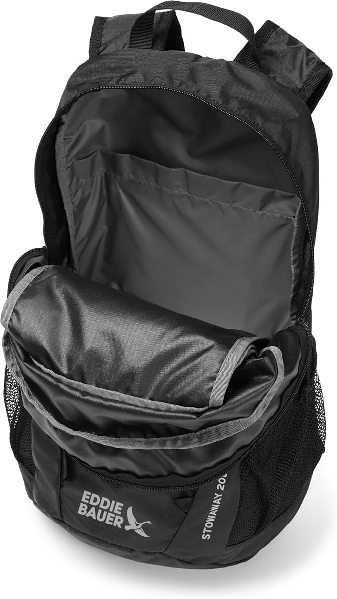 Eddie Bauer Stowaway Packable Backpack | Travel | Outdoor | Lightweight | Foldable | Durable | Ripstop Polyester | 20L - Onyx Black