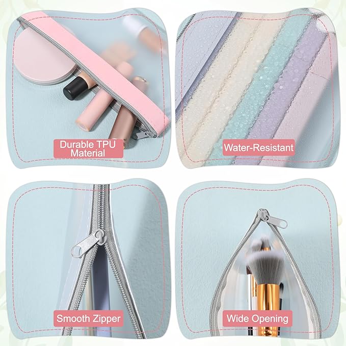 4 Pcs Clear Zipper Pouches, 8.26 x 4 Inch Mini Makeup Bag Waterproof Money Bags with Zipper Pocket Coin Pouch Clear Pencil Pouch Multi-Purpose Storage Bags for Purse Keys Toiletries Office Supplies