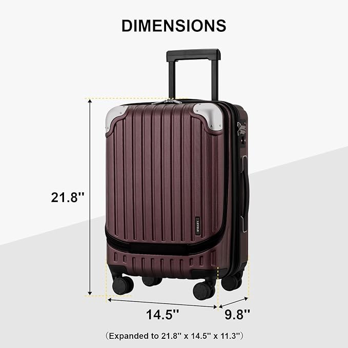 LEVEL8 Grace Large Carry on Luggage, 20 Inch Expandable Hardside Suitcases with wheels, Abs+Pc Harshell Spinner Luggages with Tsa Lock, Red