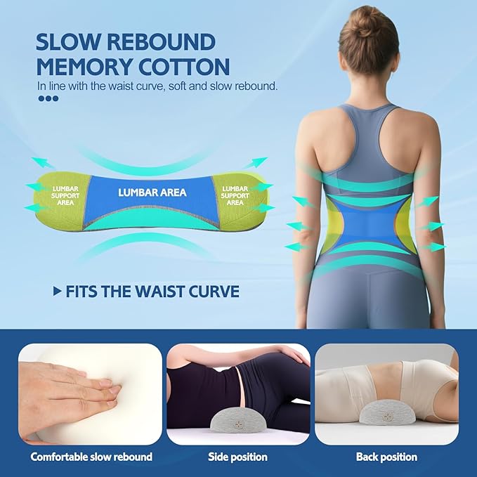 Inflatable Blow up Lumbar Support Pillow for Bed - Memory Foam Lower Back Pillow for Sleeping in Bed - Back Pain Relief While Sleep