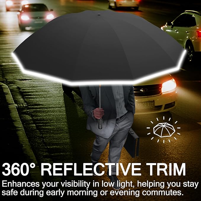 Windproof Compact Travel Umbrella,Large Strong but Light Portable and Automatic Folding Rain Umbrella, small inverted for travel size