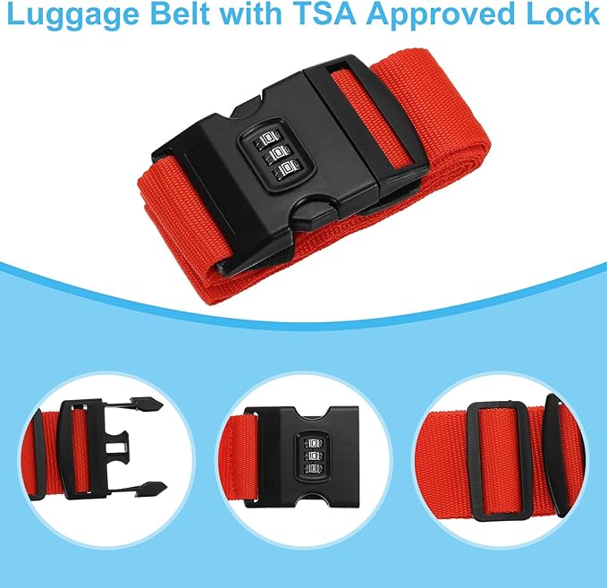 PATIKIL Luggage Straps, Suitcase Straps Adjustable Luggage Belts Strap with Combination Lock for Luggage Suitcases Travel, Red