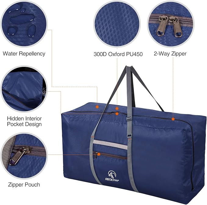 REDCAMP Foldable Extra Large Duffle Bag 100L/31 Inch, Lightweight Travel Duffel Bag with Adjustable Strap for Men Women,Dark Blue