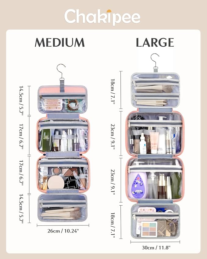 Travel Hanging Toiletry Bag for Women - Waterproof Cosmetic Organizer with Clear Window, Lightweight Bathroom Bags for Essentials, Makeup, Shampoo, Toiletries Dark Pink,Large