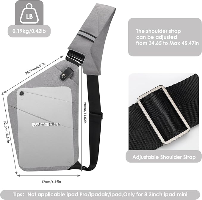Sling Bag for Women Men Anti Theft Crossbody Bags with Hidden Zipper Theft Proof Travel Purse Secure Sling Backpack for Safe Adventures, Gray