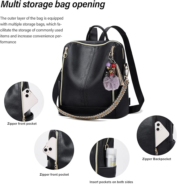 Makes Backpack Purse for Women PU Leather Travel Satchel Handbag Convertible Design Bag with Purse