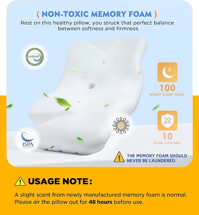 Osteo Cervical Pillow for Neck Pain Relief, Hollow Design Odorless Memory Foam Pillows with Cooling Case, Adjustable Orthopedic Bed Pillow for Sleeping, Support for Side Back Sleepers