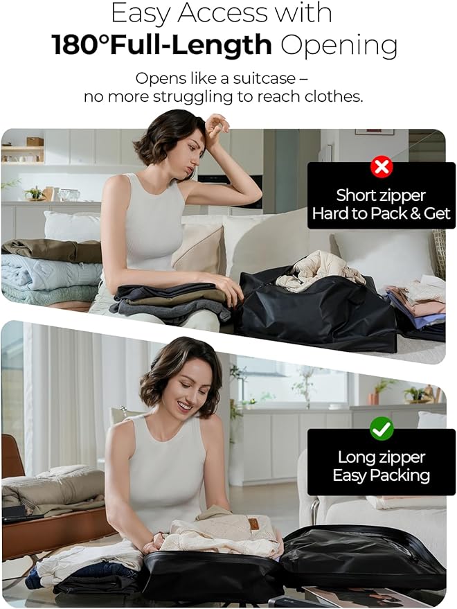 Vacuum Bags for Travel, 180° Open Zipper, IP67 Waterproof, Reusable Space Saver Compression Bags for Backpack, Suitcase(1 Pack, No Pump)