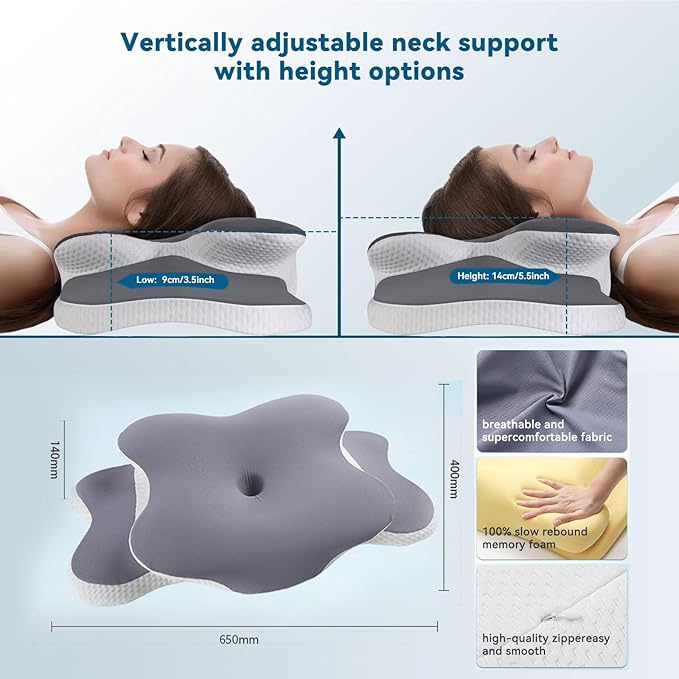 Cervical Memory Foam Pillow for Neck Pain Relief, Cooling Ergonomic Contour Orthopedic Bed Pillow for Sleeping, Neck Pillow for Side, Back and Stomach Sleepers