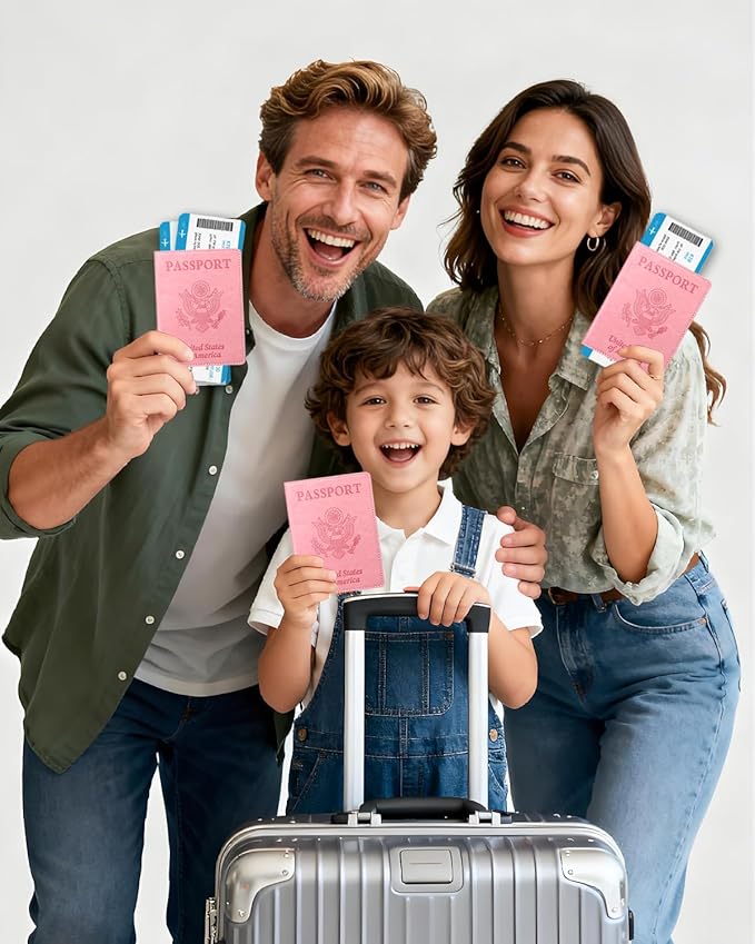 Sizobi PU Passport Holder for Travel, Passport Cover Wallet for Women Men, Leather Passport Book Card Holder Case for International Travel Must Haves Accessories, Cruise Ship Essentials Gifts, Pink