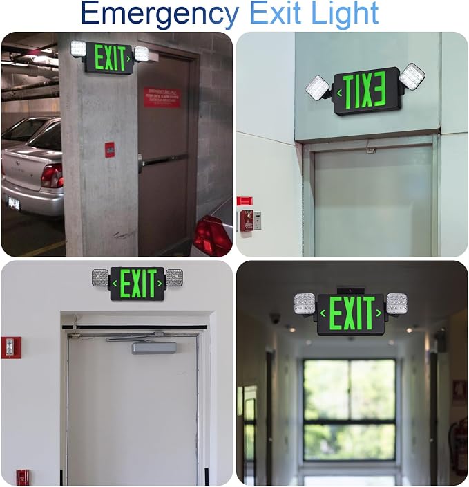 TANLUX Black Housing Exit Sign with Emergency Lights, LED Emergency Exit Light with Battery Backup, UL Listed, Commercial Emergency Lights Combo for Business - 2 Pack