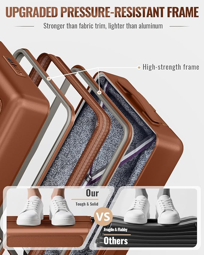 Joyway Luggage Sets 3 Piece with Spinner Wheels, Carry On Luggage 20In with ABS+PC Hardshell, Lightweight Suitcase Set with TSA Lock and Pressure-resistant Frame, 20/24/28 Inch, Brown