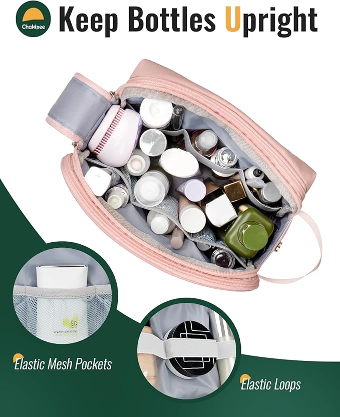 Toiletry Bag for Women - Travel Toiletries Organizer Dopp Kit Water Resistant Cosmetic Bag for Toiletry Accessories, Lightweight Pink Toiletries Bags with Zippers, Bathroom Essentials