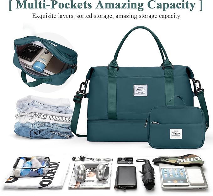 Travel Duffel Bag with Shoes Compartment, Carry on Overnight Weekender Bags for Women, For Spirit Airlines 18x14x8 Personal Item Bag