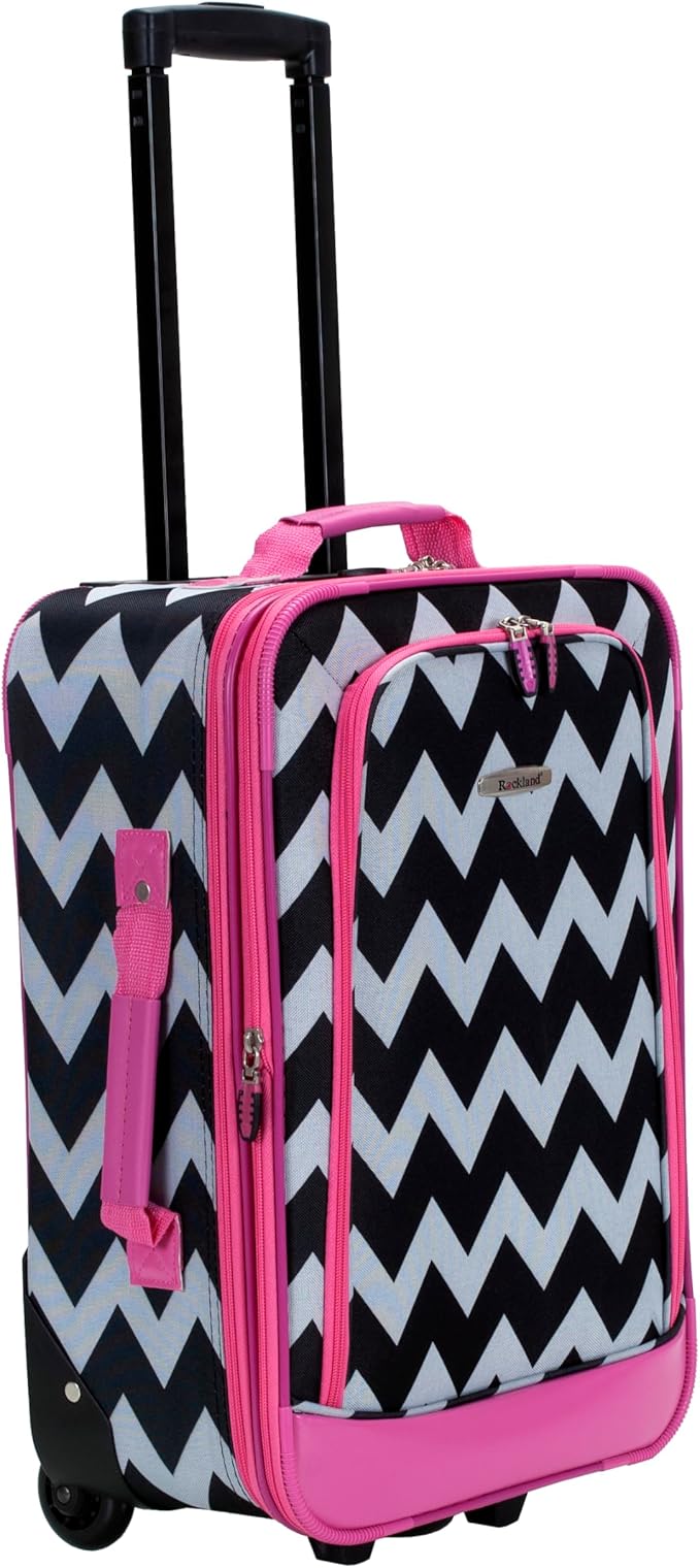 Rockland Fashion Softside Upright Luggage Set, Expandable, Pink Chevron, 2-Piece (14/19)