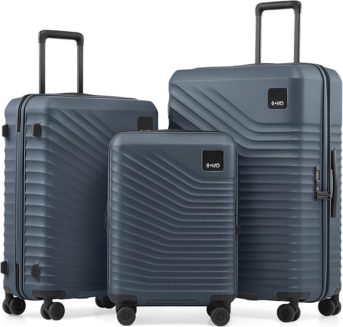 Coolife Luggage Suitcases Hardside Lightweight: Durable PC Expandable Travel 3 Piece Set with Dual Spinner Wheels & TSA Lock, 20/24/28 (20" Expandable) (Navy, 3-Piece Set (20/24/28))