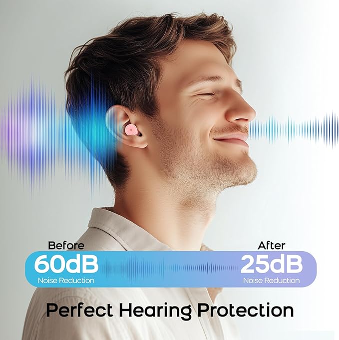 Noise Cancelling Earplugs 2 Pairs for Sleeping, Travel, Office - Soft Silicone Earplugs, 35dB Noise Reduction, Comfortable, Reusable, Multiple Sizes XS/S/M/L for Snoring, Focus & Study - Black & Pink