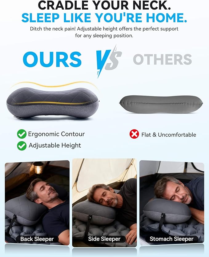 Hikenture Camping Pillow with Removable Cover - Ultralight Inflatable Pillow for Neck Lumbar Support - Upgrade Backpacking Pillow - Washable Travel Air Pillows for Camping, Hiking, Backpacking