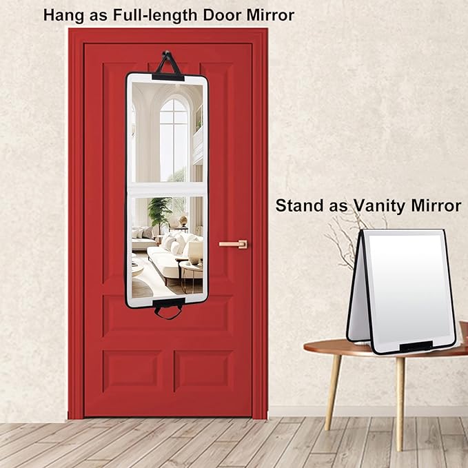 LPHUMEX Foldable Full Length Mirror White with Black Handles Hanging, 13x33 inch Portable Folding Body Mirror for Dance, Festival, Travel