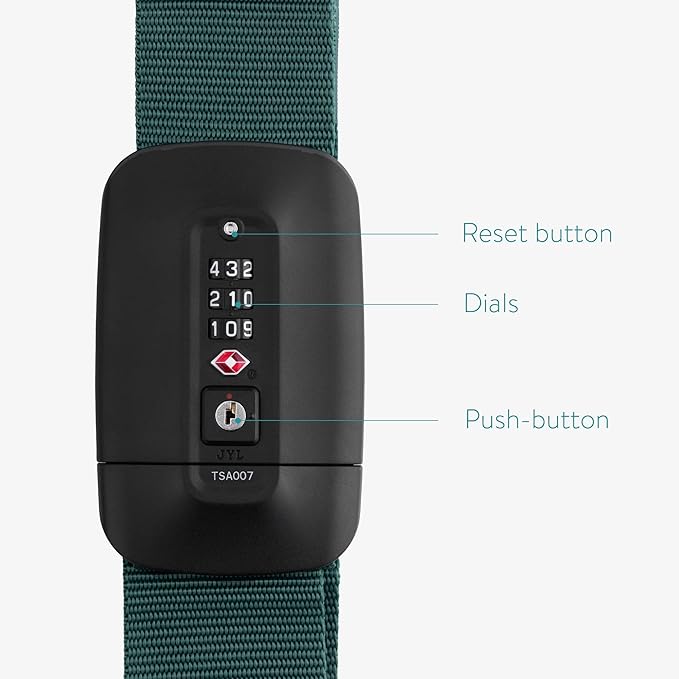 Navaris TSA Luggage Strap - Secure Adjustable Strap for Suitcases with Combination Lock - Lockable Cross Case Travel Belt for Luggage with ID Tag