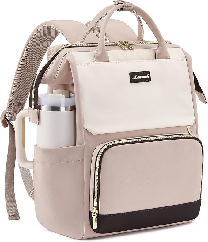 LOVEVOOK Laptop Backpack for Women with Giant Tumbler Holder Pocket, 15.6 inch Travel Work Bag Purse for Nurse Teacher, Waterproof Casual Daypack for College Business
