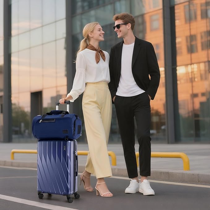 Hoteel Luggage Sets 3 Piece PC Hardside, 4-Year Warranty, Luggage Set with Spinner Wheels, TSA Lock, YKK Zipper, Lightweight Carry on Luggage, 20" Suitcase with Fitness Duffel & Organizer, Blue
