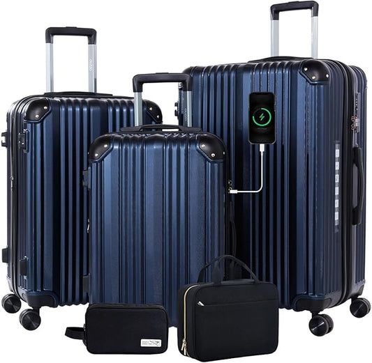 OUZZO 3 Piece Luggage Sets Hardshell Expandable Suitcases Sets with Double Spinner Wheels Lightweight ABS+PC Checked Luggage with TSA Lock for Women Men Family Trips
