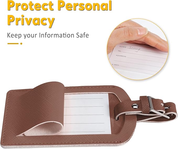 3 Pack Luggage Tags for Suitcases, TSA Approved Bag Tags, Baggage Tags with Privacy Protection, Travel Essentials Luggage Accessories, Coffee Brown
