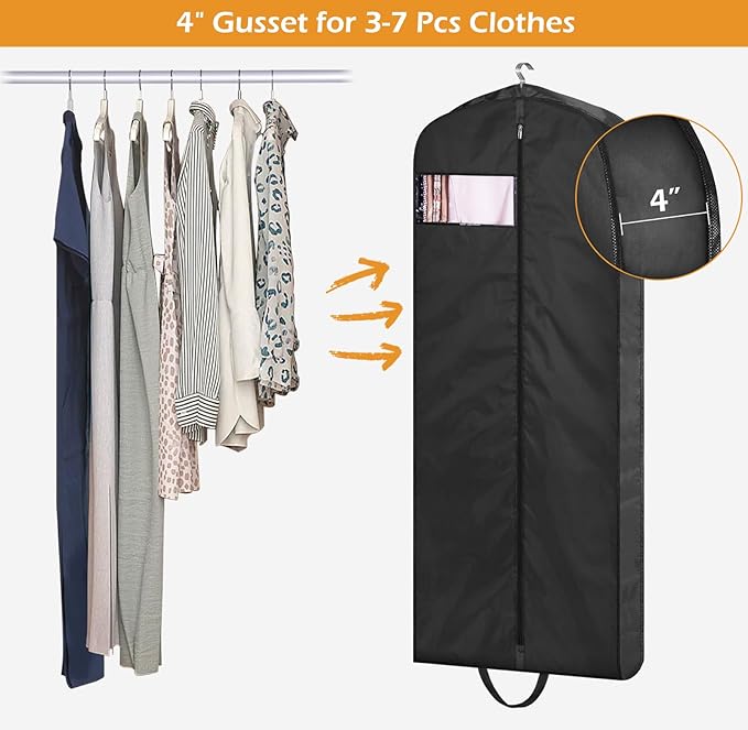 MISSLO 54" Garment Bags for Travel for Women Waterproof Dress Bags for Gowns Long Dress Cover for Gowns, Coats, Suits, Black, 3 Packs