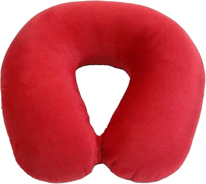 Wolf Essentials Adult Cozy Soft Microfiber Neck Pillow for Travel – Compact, Machine Washable - Perfect for Airplane, Car, or Home Use - Filled and Finished in The USA – Red