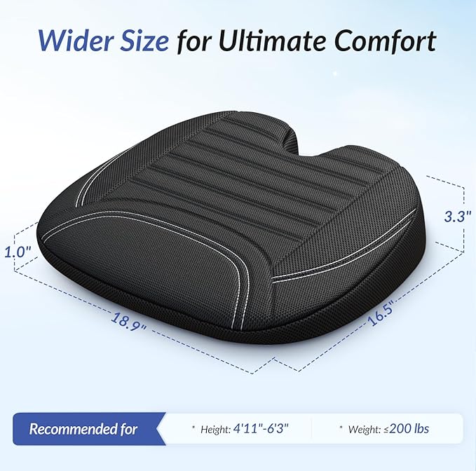ZIKEE All-Season Car Seat Cushion for Comfortable & Safe Driving, Breathable Seat Cushion for Car with Ventilated Channel & Mesh Cover, Memory Foam for Sciatica, Tailbone & Back Pain Relief, Anti-Slip