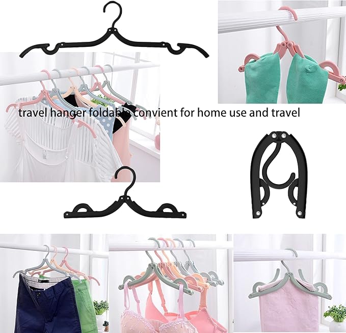 12PCS Travel Folding Hangers Portable Clothes Hangers Multifunctional Foldable Hanger(Black)