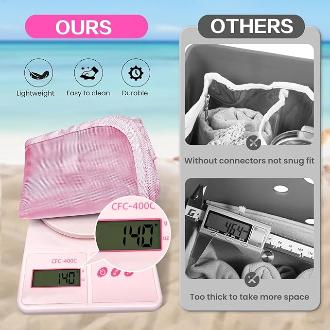 XYFuuee Beach Bag Organizer Inserts for Large Simple Modern Bag Accessories, with 8 Removable Metal Fasteners, Lightweight Mesh Insert Divider Pouch, Organizing Rubber Tote, Save Space, Pink