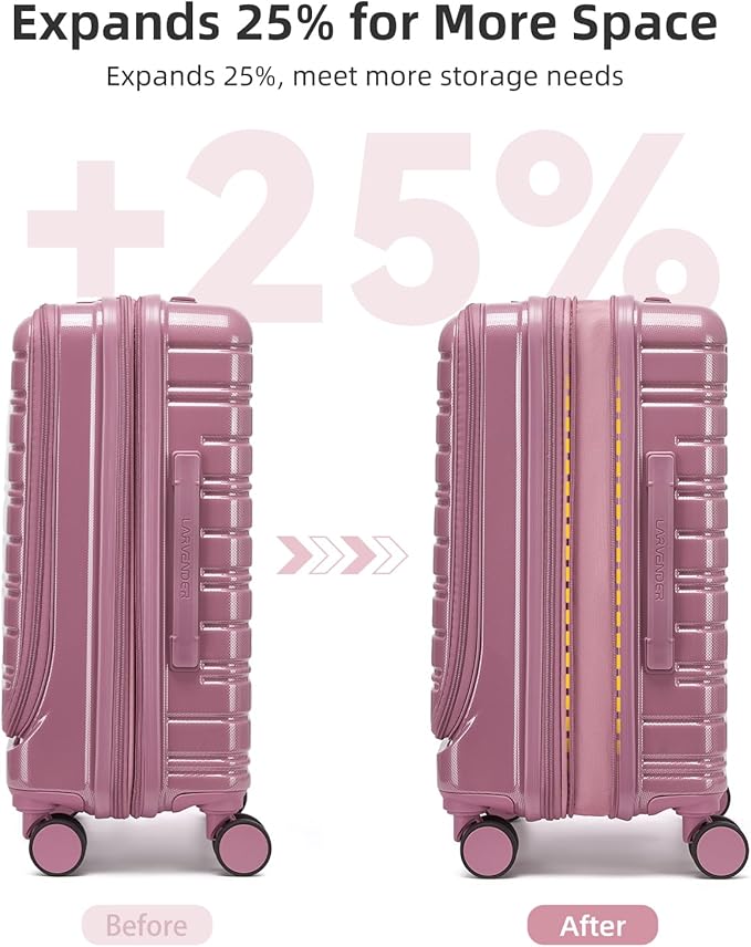 LARVENDER Carry On Luggage 22x14x9 Airline Approved, 20 Inch Expandable PC+ABS Hardside Carry On Luggage with Front Pocket Spinner Wheels TSA Lock for Women Men (Silk Rose)
