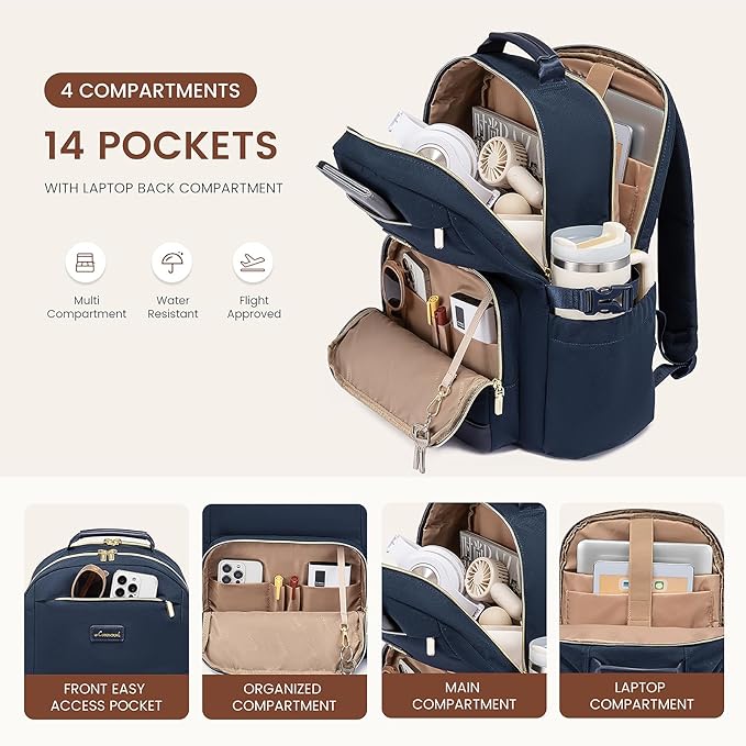 LOVEVOOK Laptop Backpack for Women with Pouch Pocket for Large Capacity Cup,18 Inch Laptop Computer Bag Travel Backpack Purse,Waterproof Work Business Backpack College Teacher Bags,Dark Blue